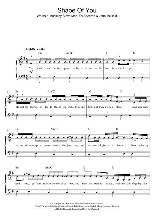 Preview Ed Sheeran Shape Of You Pop sheet music, notes and chords for Beginner Piano, SKU: 124448 sheet music, piano notes, chords, guitar tabs, score, transpose, transcribe, how to play, guide, download, learn, tutorial, progression, song, artist, awards, billboard, mtv, vh1, tour, single, album, release