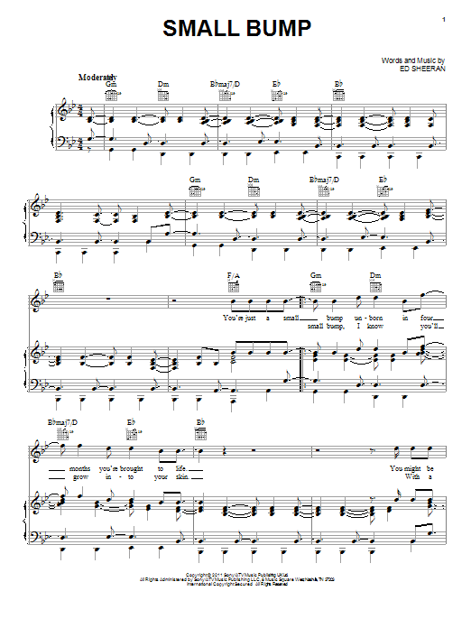 Preview Ed Sheeran Small Bump Pop sheet music, notes and chords for Lyrics & Chords, SKU: 121030 sheet music, piano notes, chords, guitar tabs, score, transpose, transcribe, how to play, guide, download, learn, tutorial, progression, song, artist, awards, billboard, mtv, vh1, tour, single, album, release