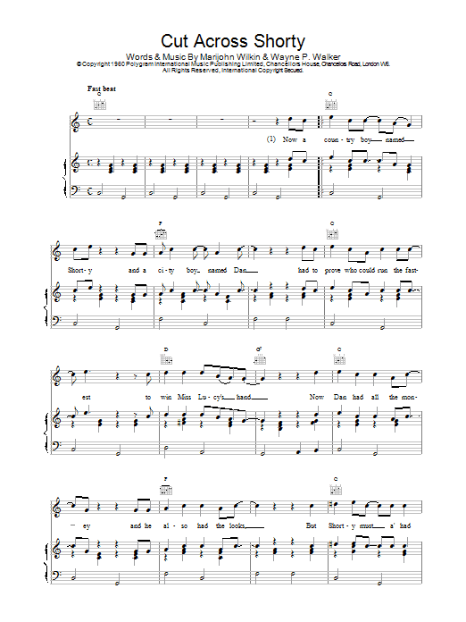 Download Eddie Cochran Cut Across Shorty sheet music and printable PDF score & Rock N Roll music notes
