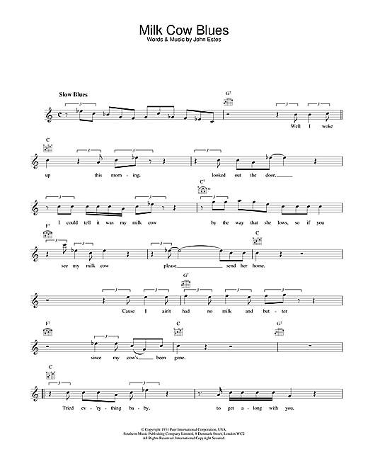 Download Eddie Cochran Milk Cow Blues sheet music and printable PDF score & Rock N Roll music notes