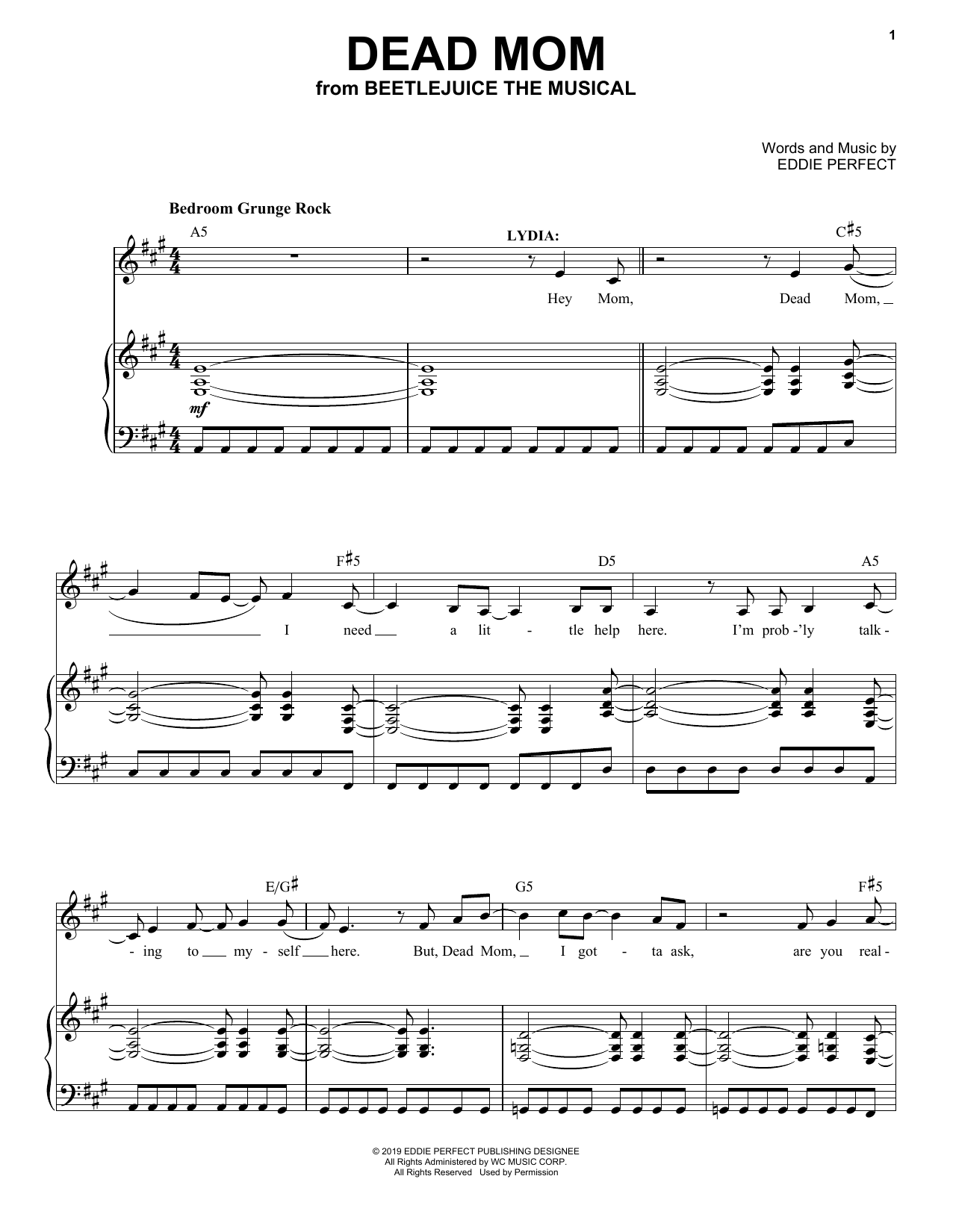 Eddie Perfect Dead Mom From Beetlejuice The Musical Sheet Music Download Printable Musical Show Pdf Piano Vocal Score Sku 424003