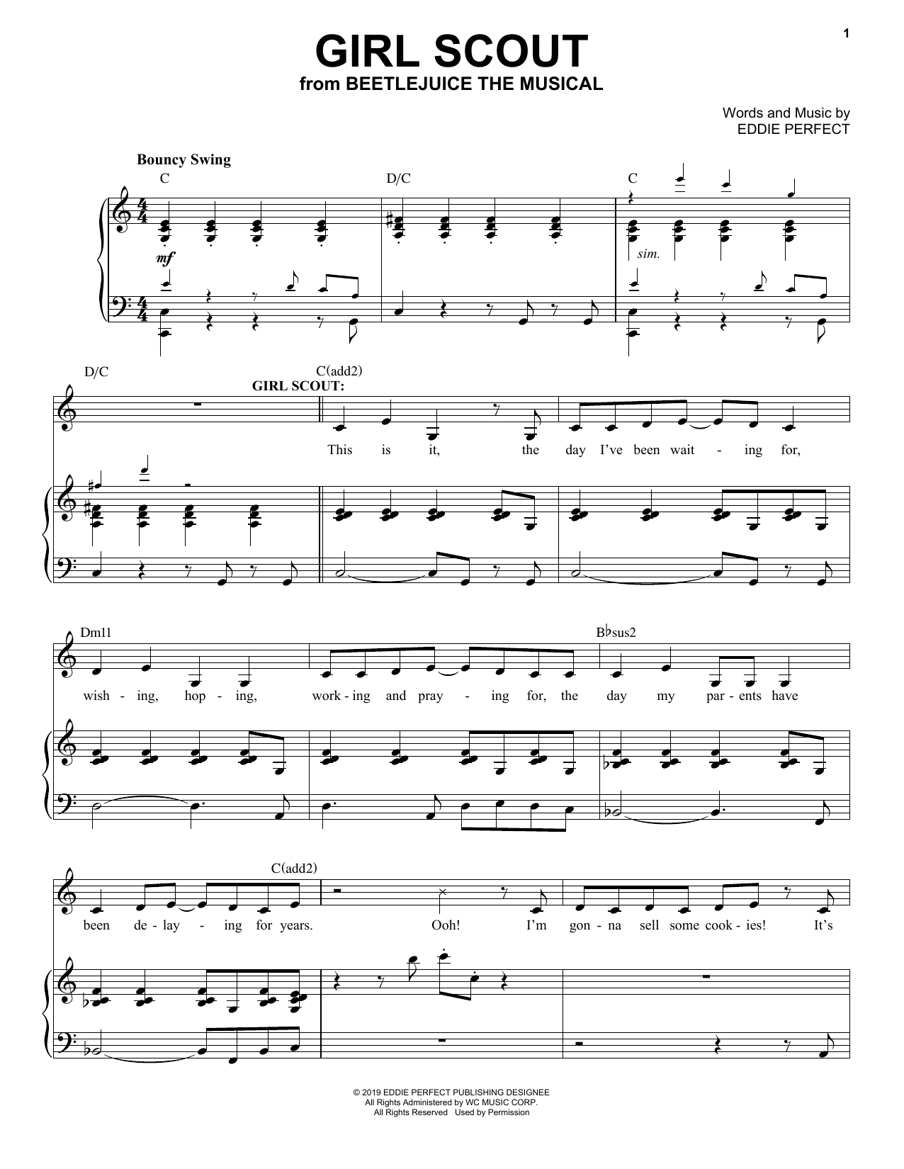 Eddie Perfect Girl Scout From Beetlejuice The Musical Sheet Music Download Printable Broadway Pdf Piano Vocal Score Sku 428600