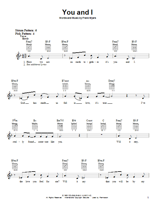 Preview Eddie Rabbitt with Crystal Gayle You And I Country sheet music, notes and chords for Lyrics & Chords, SKU: 82202 Download Eddie Rabbitt with Crystal Gayle You And I sheet music and printable PDF score & Country music notes