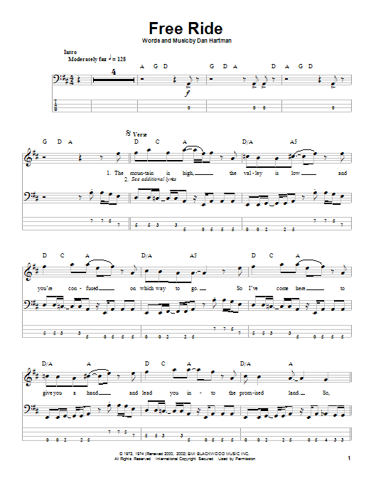 Download The Edgar Winter Group Free Ride sheet music and printable PDF score & Pop music notes