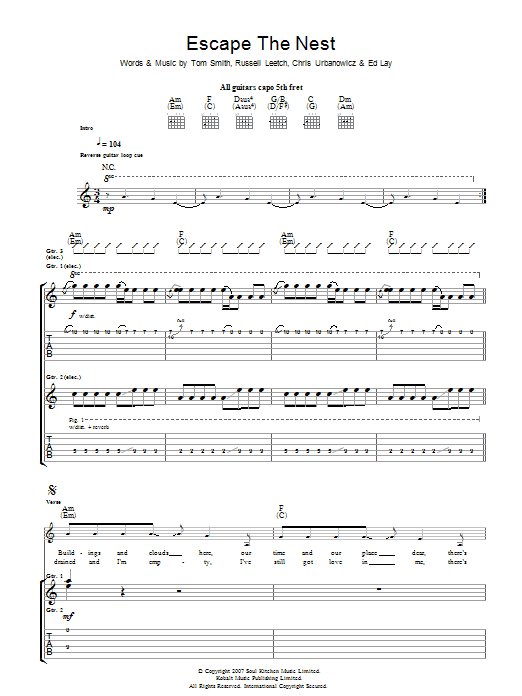 Download Editors Escape The Nest sheet music and printable PDF score & Rock music notes