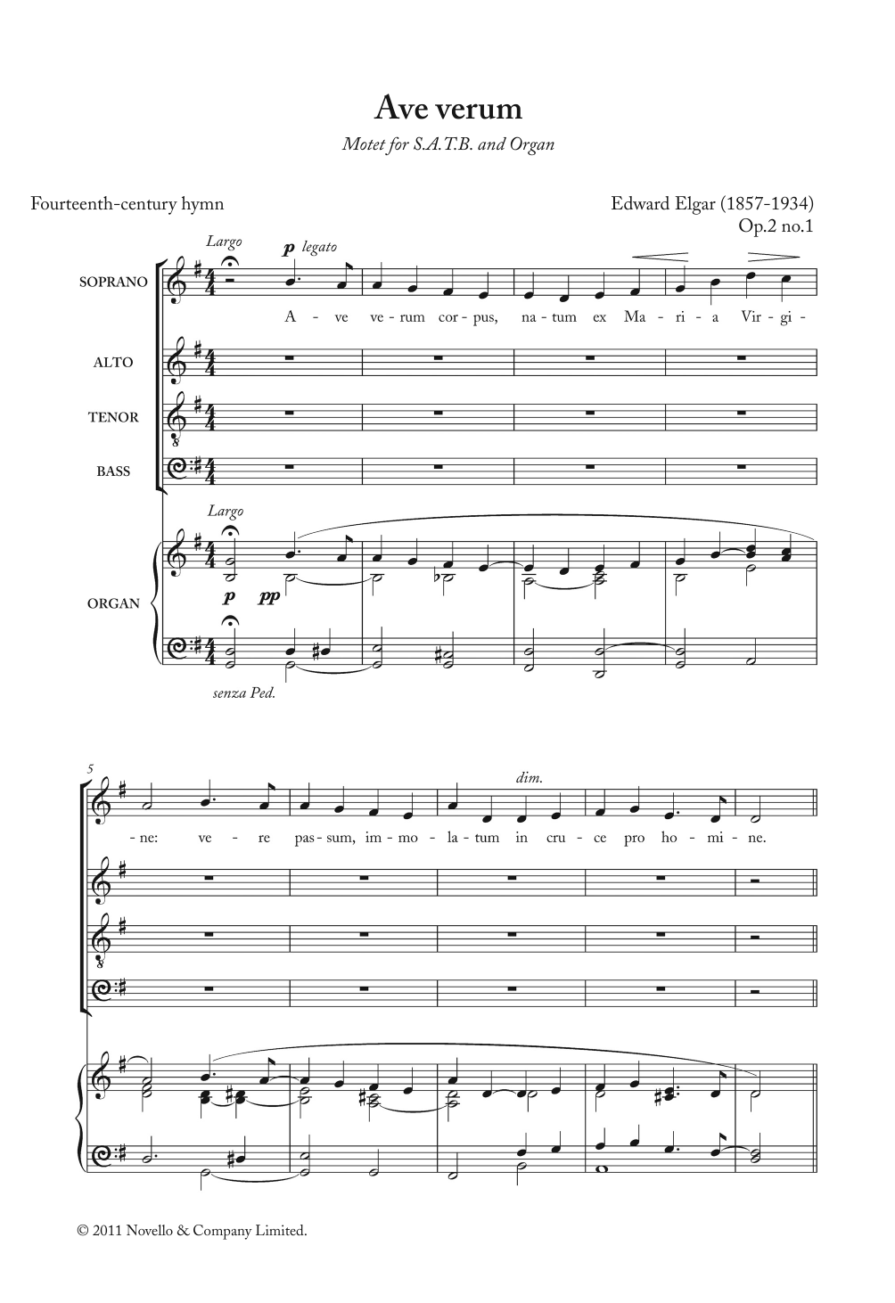 Edward Elgar Ave Verum Corpus Op. 2, No. 1 Sheet Music & Chords for Choir - Download or Print PDF