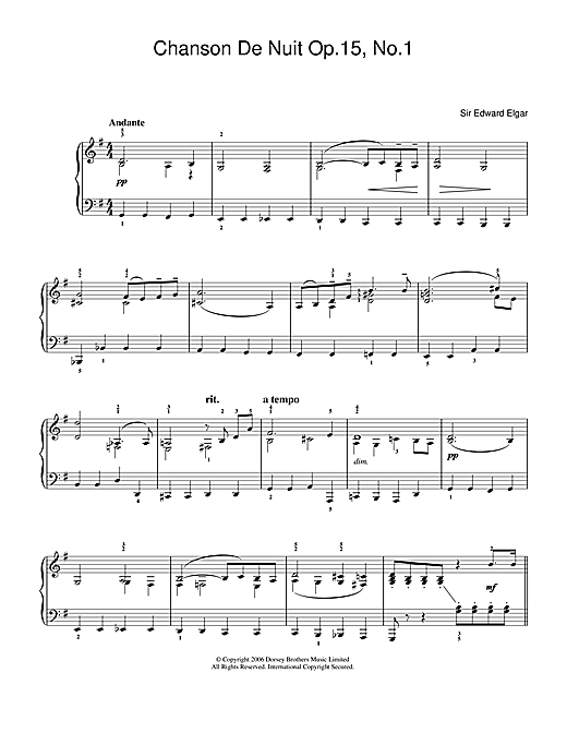 Download Edward Elgar Chanson De Nuit Op.15, No.1 sheet music and printable PDF score & Classical music notes