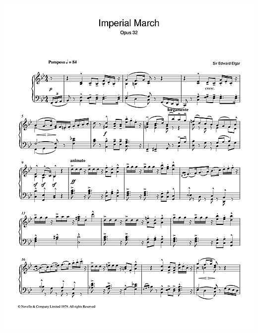 Preview Edward Elgar Imperial March Op. 32 Classical sheet music, notes and chords for Piano, SKU: 37854 sheet music, piano notes, chords, guitar tabs, score, transpose, transcribe, how to play, guide, download, learn, tutorial, progression, song, artist, awards, billboard, mtv, vh1, tour, single, album, release