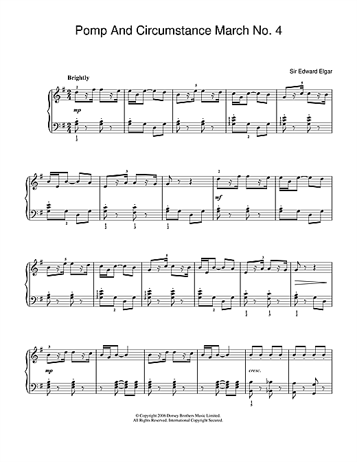 Download Edward Elgar Pomp And Circumstance March No.4 sheet music and printable PDF score & Classical music notes