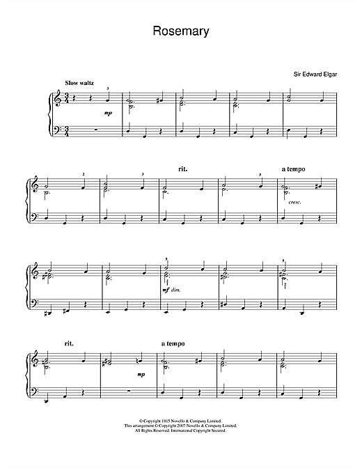 Download Edward Elgar Rosemary sheet music and printable PDF score & Classical music notes