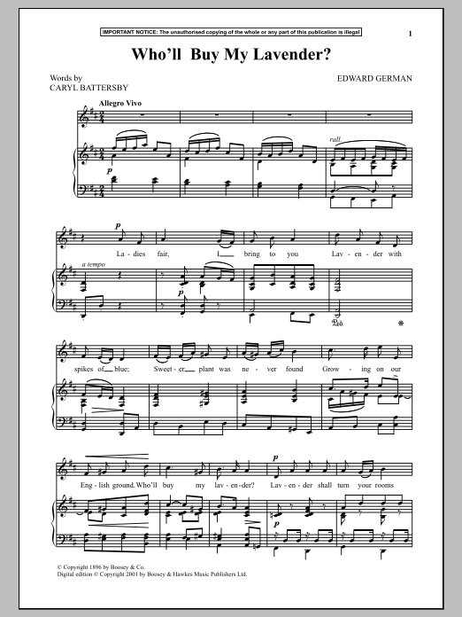 Edward German Who Ll Buy My Lavender Sheet Music Download Printable Folk Pdf Piano Vocal Score Sku 90139
