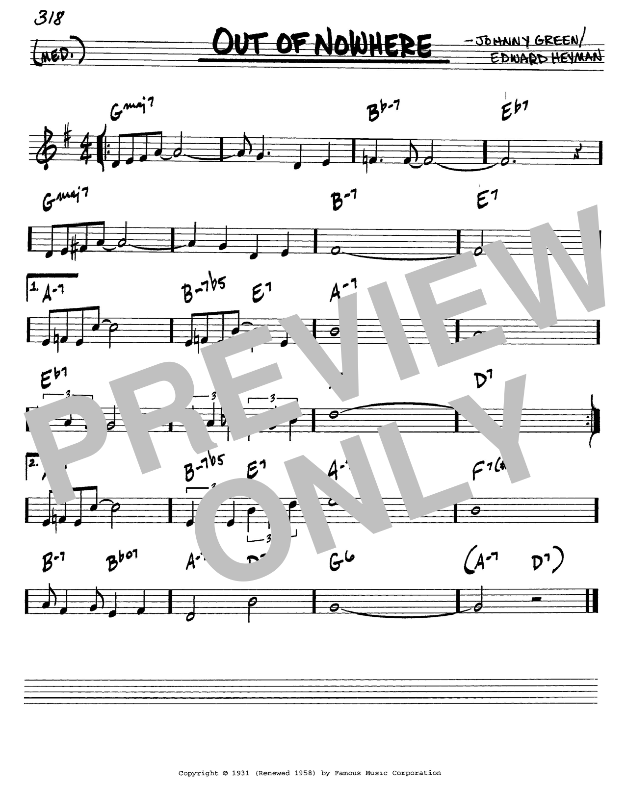 Preview Edward Heyman Out Of Nowhere Jazz sheet music, notes and chords for Easy Guitar Tab, SKU: 82085 Download Edward Heyman Out Of Nowhere sheet music and printable PDF score & Jazz music notes