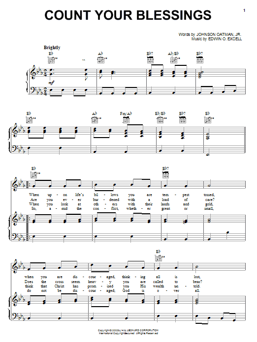 Preview Edwin O. Excell Count Your Blessings Hymn sheet music, notes and chords for Lyrics & Chords, SKU: 82344 sheet music, piano notes, chords, guitar tabs, score, transpose, transcribe, how to play, guide, download, learn, tutorial, progression, song, artist, awards, billboard, mtv, vh1, tour, single, album, release