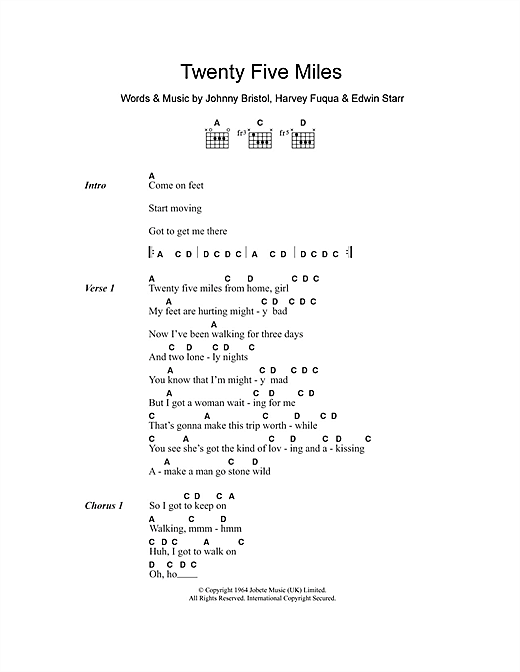 Download Edwin Starr Twenty Five Miles sheet music and printable PDF score & Soul music notes