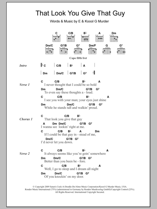 Eels That Look You Give That Guy Sheet Music & Chords for Piano, Vocal & Guitar (Right-Hand Melody) - Download or Print PDF
