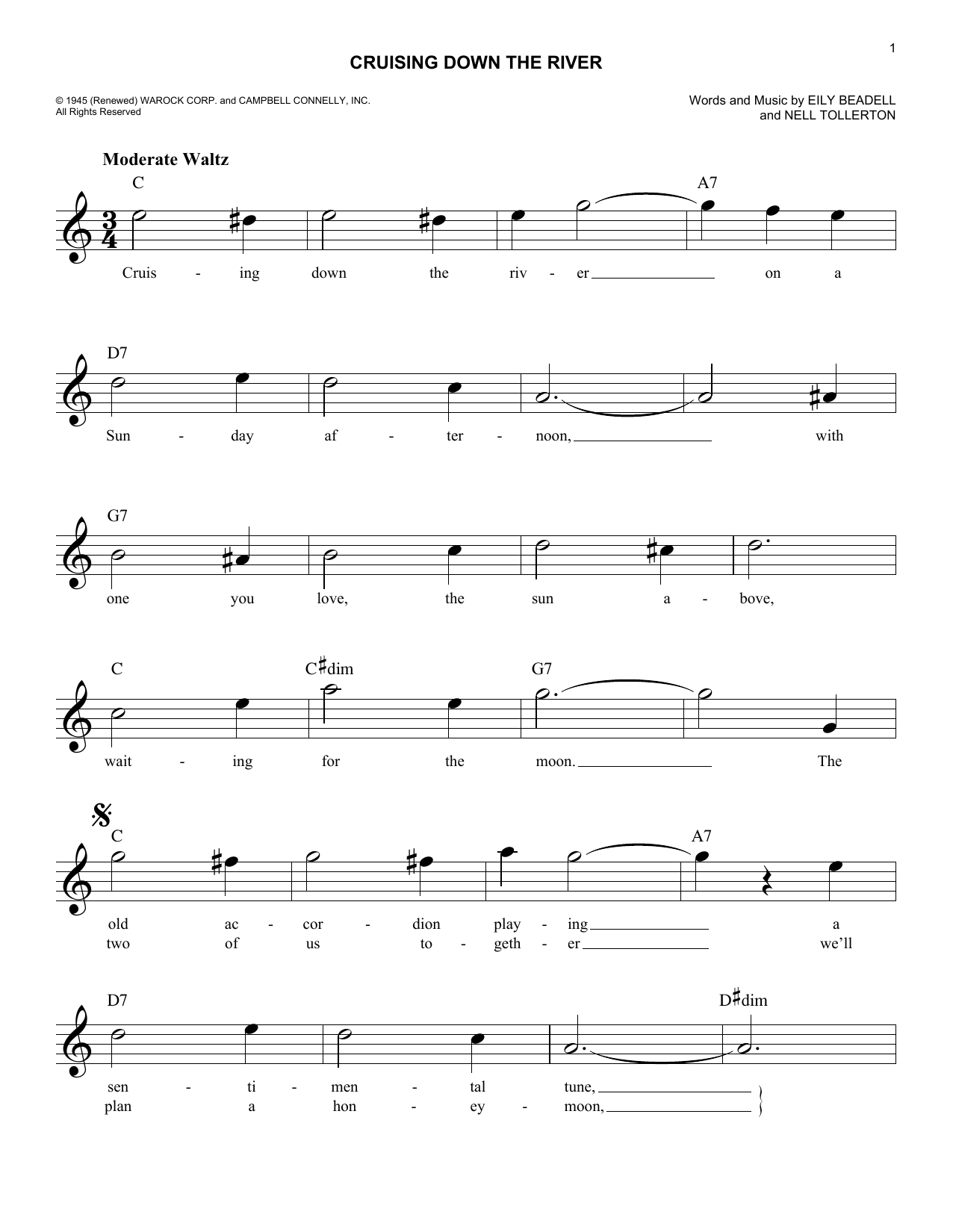 Cruising Down The River Sheet Music Notes Eily Beadell Chords