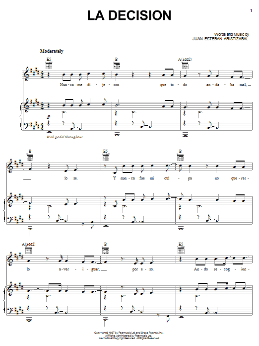 Preview Ekhymosis La Decision Metal sheet music, notes and chords for Piano, Vocal & Guitar (Right-Hand Melody), SKU: 62476 sheet music, piano notes, chords, guitar tabs, score, transpose, transcribe, how to play, guide, download, learn, tutorial, progression, song, artist, awards, billboard, mtv, vh1, tour, single, album, release