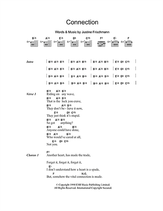 Preview Elastica Connection Rock sheet music, notes and chords for Lyrics & Chords, SKU: 101389 sheet music, piano notes, chords, guitar tabs, score, transpose, transcribe, how to play, guide, download, learn, tutorial, progression, song, artist, awards, billboard, mtv, vh1, tour, single, album, release
