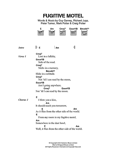 Download Elbow Fugitive Motel sheet music and printable PDF score & Pop music notes