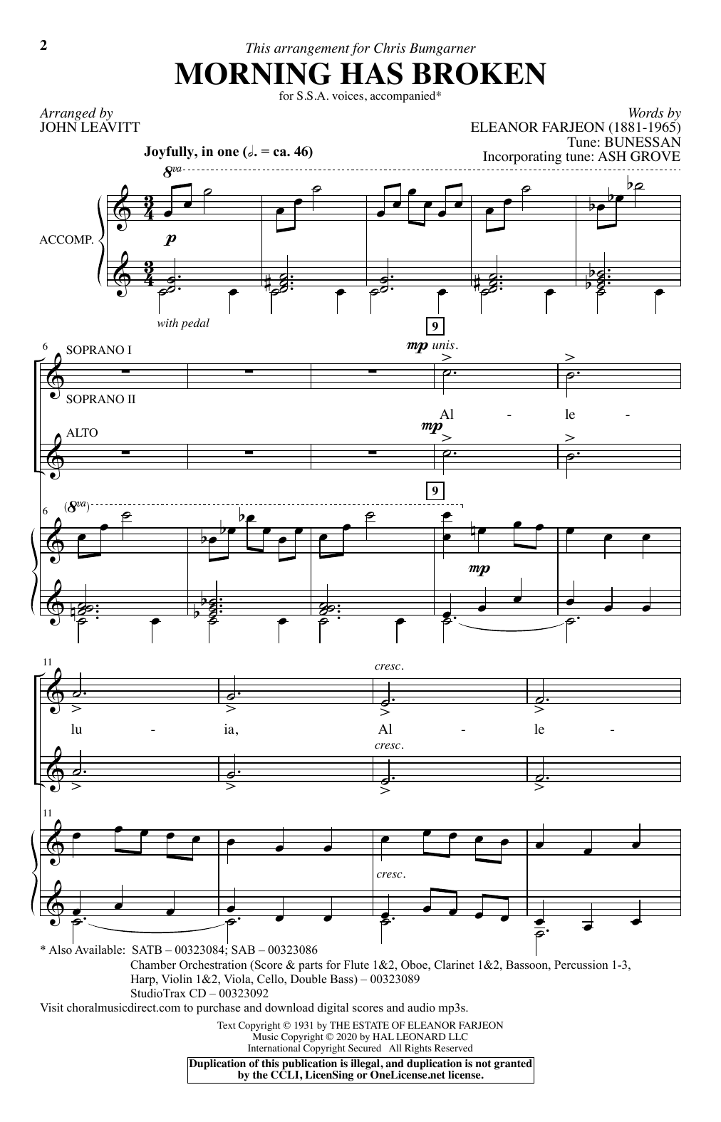 Download Eleanor Farjeon Morning Has Broken (arr. John Leavitt) sheet music and printable PDF score & Sacred music notes