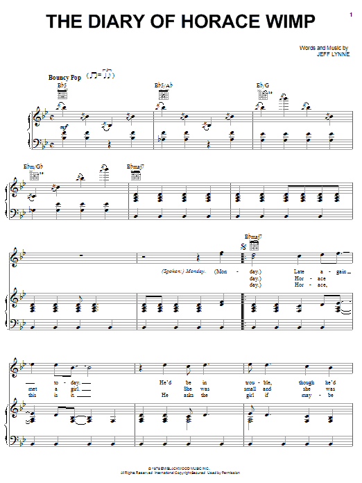 Preview Electric Light Orchestra Diary Of Horace Wimp Rock sheet music, notes and chords for Piano, Vocal & Guitar (Right-Hand Melody), SKU: 62986 Download Electric Light Orchestra Diary Of Horace Wimp sheet music and printable PDF score & Rock music notes