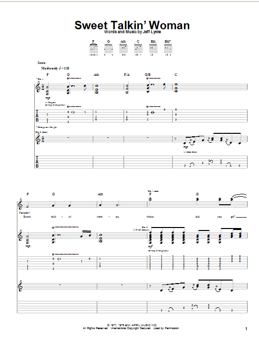 Preview Electric Light Orchestra Sweet Talkin' Woman Pop sheet music, notes and chords for Easy Guitar, SKU: 79202 Download Electric Light Orchestra Sweet Talkin' Woman sheet music and printable PDF score & Pop music notes