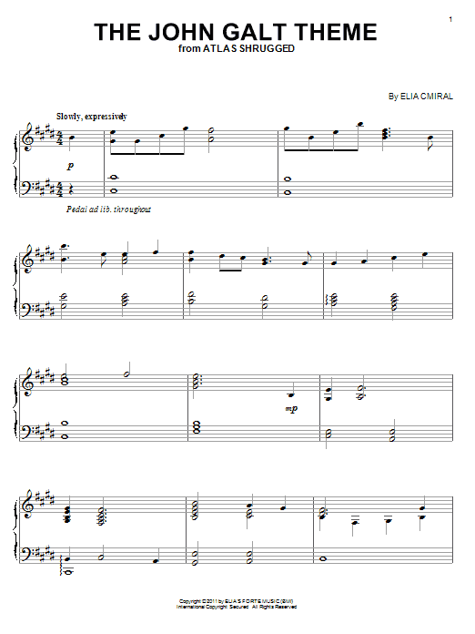 Preview Elia Cmiral The John Galt Theme Unclassified sheet music, notes and chords for Piano, SKU: 84093 Download Elia Cmiral The John Galt Theme sheet music and printable PDF score & Unclassified music notes