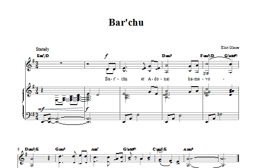 Preview Eliot Glaser Bar'chu Religious sheet music, notes and chords for Piano, Vocal & Guitar (Right-Hand Melody), SKU: 66376 sheet music, piano notes, chords, guitar tabs, score, transpose, transcribe, how to play, guide, download, learn, tutorial, progression, song, artist, awards, billboard, mtv, vh1, tour, single, album, release