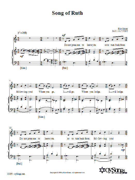Download Eliot Glaser Song of Ruth sheet music and printable PDF score & Religious music notes