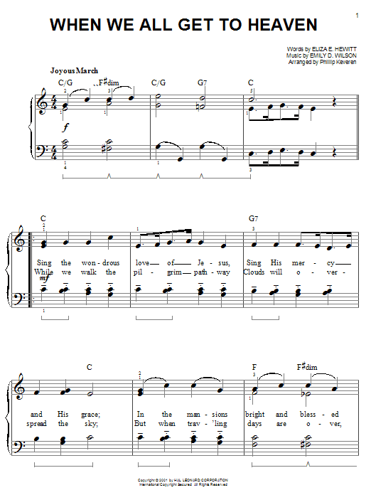 Preview Eliza E. Hewitt When We All Get To Heaven Folk sheet music, notes and chords for Lyrics & Chords, SKU: 82441 Download Eliza E. Hewitt When We All Get To Heaven sheet music and printable PDF score & Folk music notes
