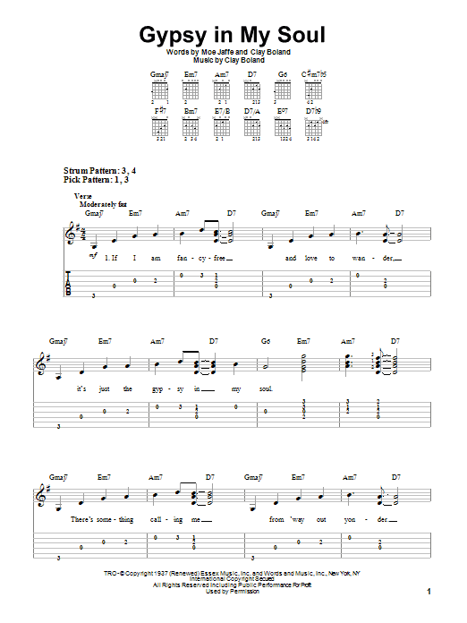 Preview Ella Fitzgerald Gypsy In My Soul Jazz sheet music, notes and chords for Easy Guitar Tab, SKU: 82071 sheet music, piano notes, chords, guitar tabs, score, transpose, transcribe, how to play, guide, download, learn, tutorial, progression, song, artist, awards, billboard, mtv, vh1, tour, single, album, release