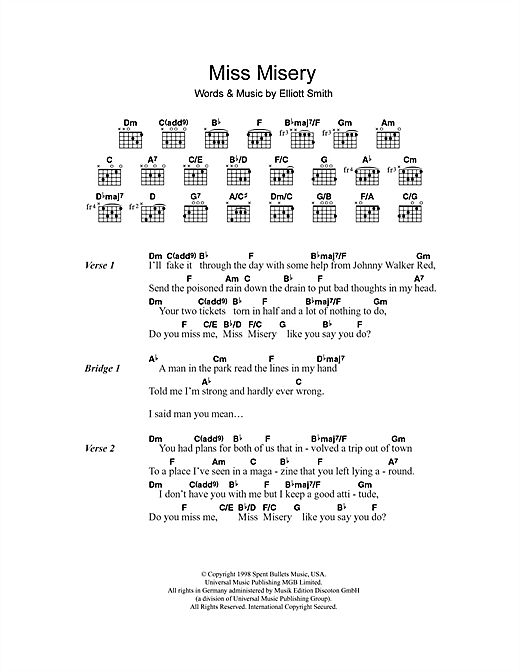 Download Elliott Smith Miss Misery sheet music and printable PDF score & Rock music notes