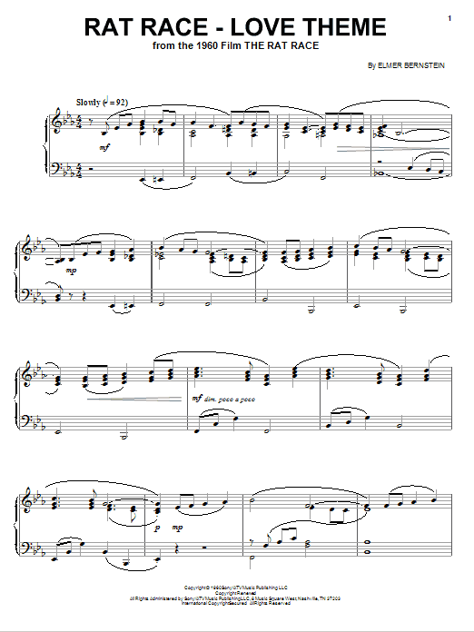 Preview Elmer Bernstein Rat Race - Love Theme Pop sheet music, notes and chords for Piano, SKU: 77438 sheet music, piano notes, chords, guitar tabs, score, transpose, transcribe, how to play, guide, download, learn, tutorial, progression, song, artist, awards, billboard, mtv, vh1, tour, single, album, release