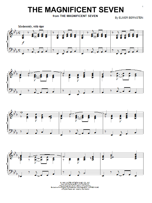 Preview Elmer Bernstein The Magnificent Seven Pop sheet music, notes and chords for Piano, SKU: 58709 sheet music, piano notes, chords, guitar tabs, score, transpose, transcribe, how to play, guide, download, learn, tutorial, progression, song, artist, awards, billboard, mtv, vh1, tour, single, album, release