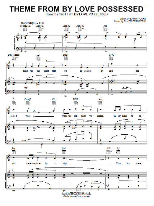 Preview Elmer Bernstein Theme from By Love Possessed Film and TV sheet music, notes and chords for Piano, SKU: 77431 Download Elmer Bernstein Theme from By Love Possessed sheet music and printable PDF score & Film and TV music notes