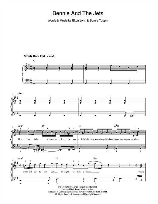 Download Elton John Bennie And The Jets sheet music and printable PDF score & Rock music notes
