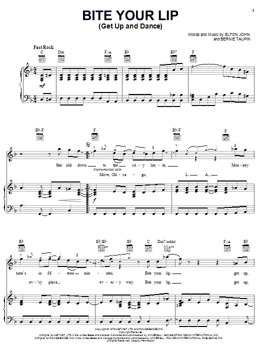 Preview Elton John Bite Your Lip (Get Up And Dance) Rock sheet music, notes and chords for Lyrics & Chords, SKU: 78994 Download Elton John Bite Your Lip (Get Up And Dance) sheet music and printable PDF score & Rock music notes