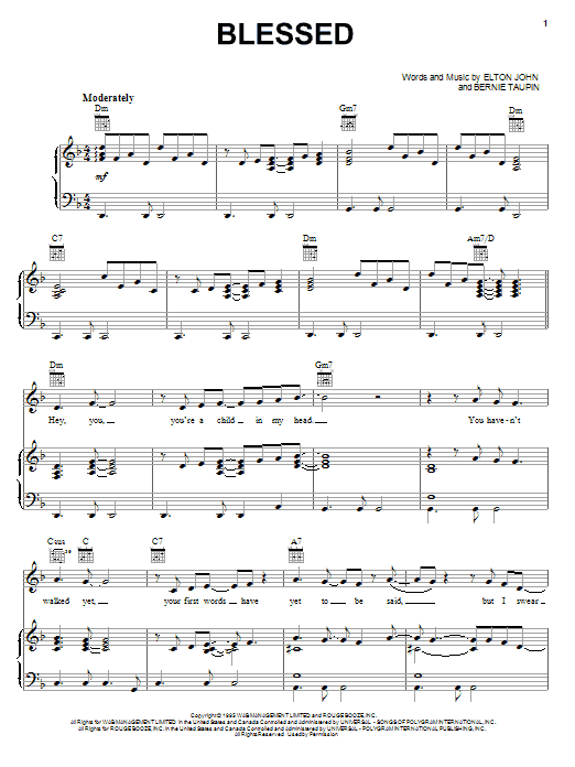 Download Elton John Blessed sheet music and printable PDF score & Rock music notes