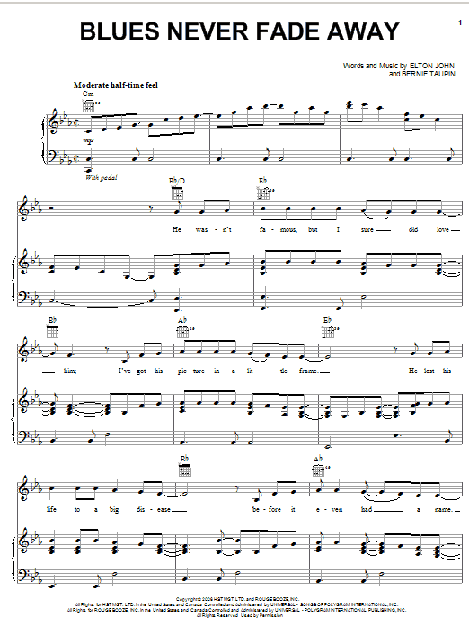 Download Elton John Blues Never Fade Away sheet music and printable PDF score & Pop music notes
