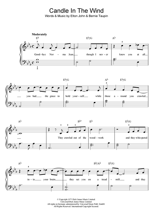 Preview Elton John Candle In The Wind Pop sheet music, notes and chords for Flute, SKU: 108149 sheet music, piano notes, chords, guitar tabs, score, transpose, transcribe, how to play, guide, download, learn, tutorial, progression, song, artist, awards, billboard, mtv, vh1, tour, single, album, release