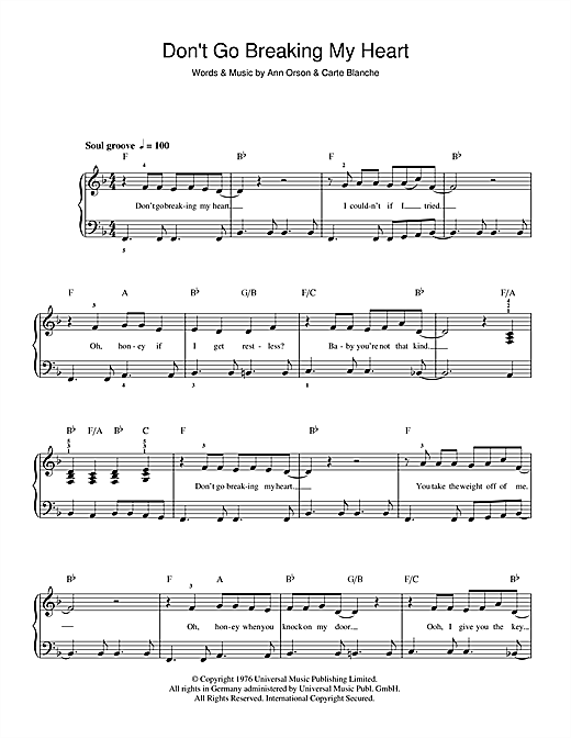 Download Elton John Don't Go Breaking My Heart sheet music and printable PDF score & Rock music notes