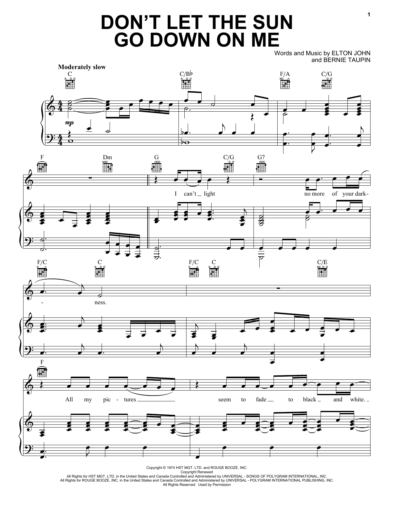 Download Elton John Don't Let The Sun Go Down On Me sheet music and printable PDF score & Pop music notes