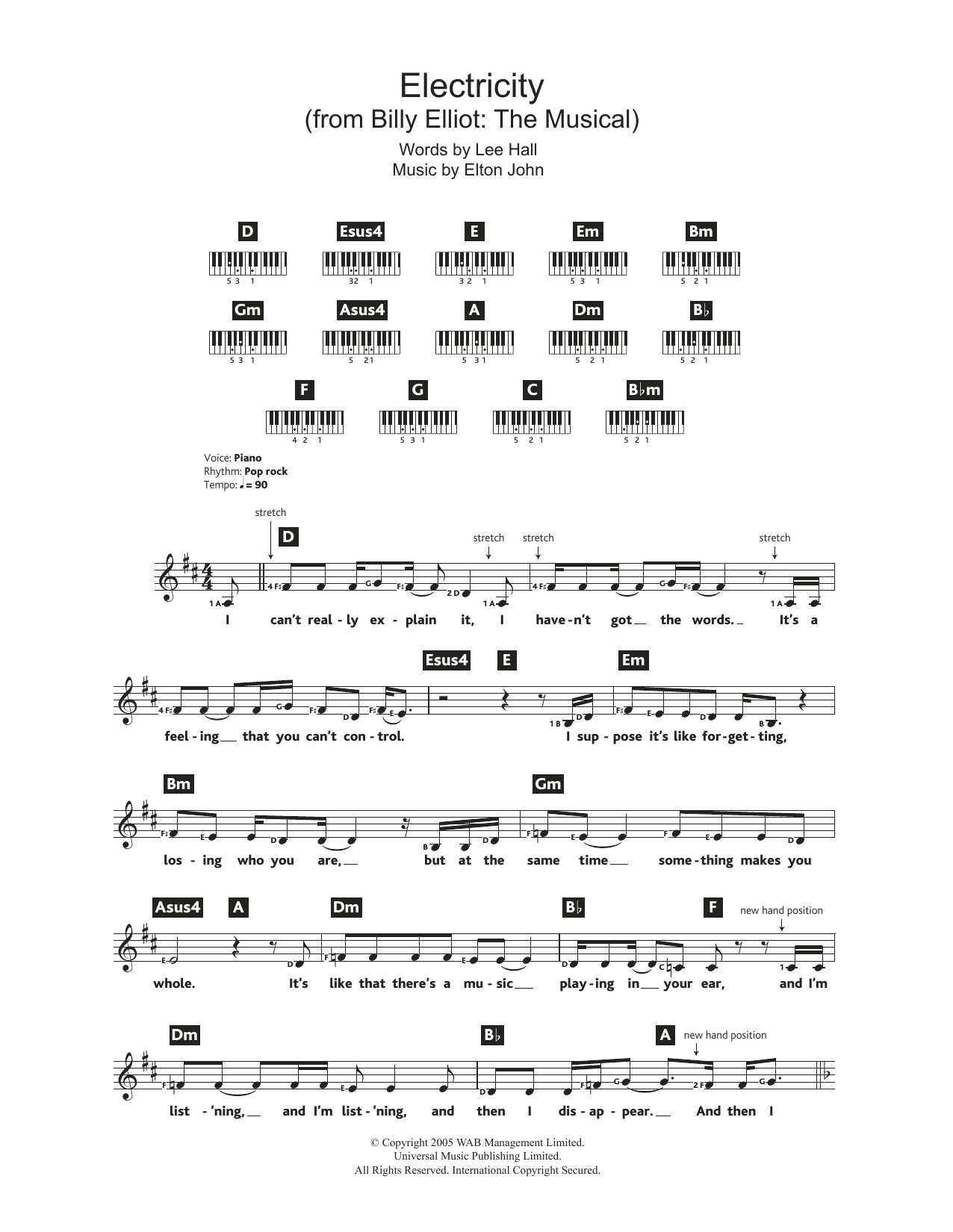 Download Elton John Electricity (from Billy Elliot: The Musical) sheet music and printable PDF score & Musicals music notes