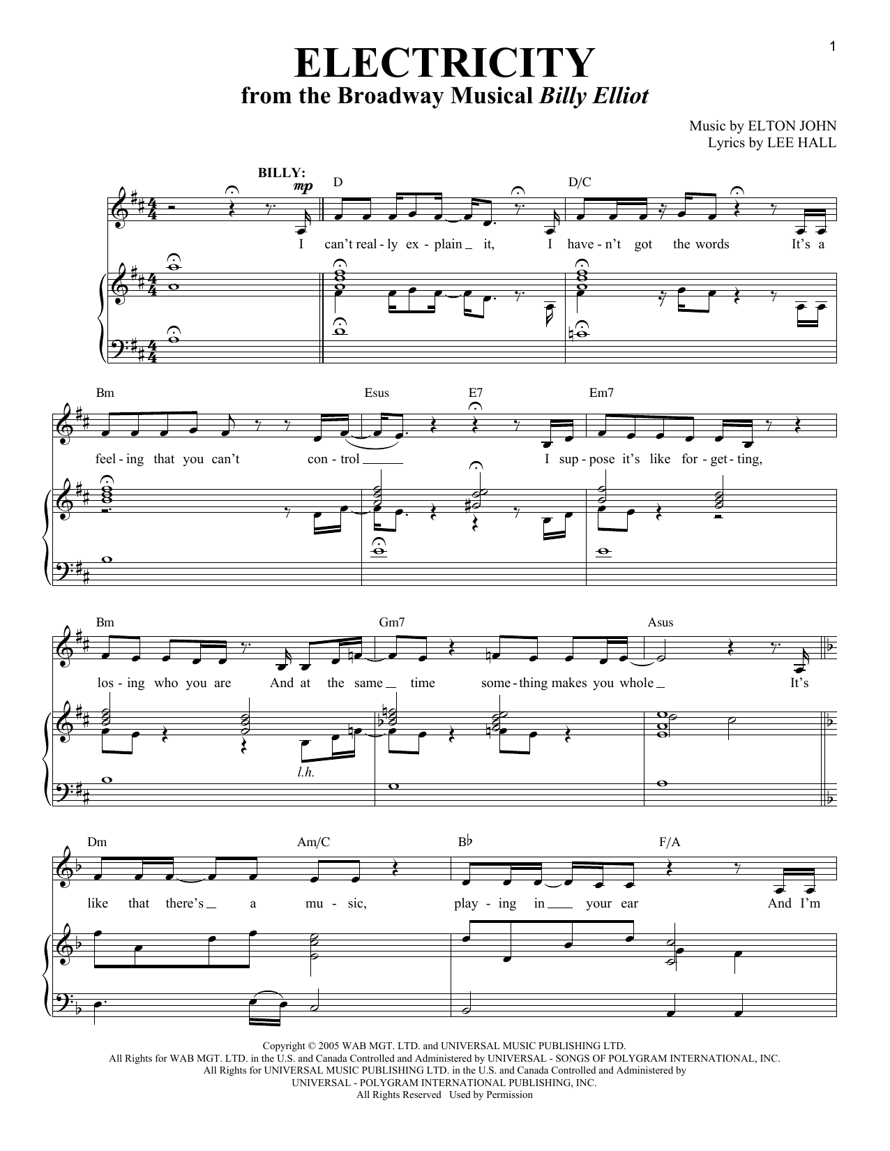 Preview Elton John Electricity Musicals sheet music, notes and chords for 2-Part Choir, SKU: 47627 sheet music, piano notes, chords, guitar tabs, score, transpose, transcribe, how to play, guide, download, learn, tutorial, progression, song, artist, awards, billboard, mtv, vh1, tour, single, album, release