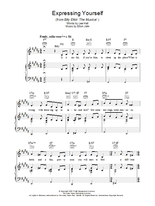 Download Elton John Expressing Yourself sheet music and printable PDF score & Rock music notes