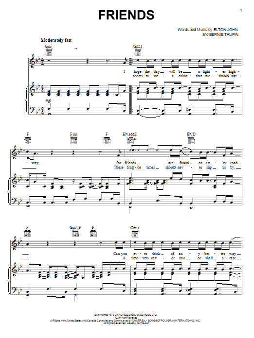 Preview Elton John Friends Rock sheet music, notes and chords for Lyrics & Chords, SKU: 79006 sheet music, piano notes, chords, guitar tabs, score, transpose, transcribe, how to play, guide, download, learn, tutorial, progression, song, artist, awards, billboard, mtv, vh1, tour, single, album, release