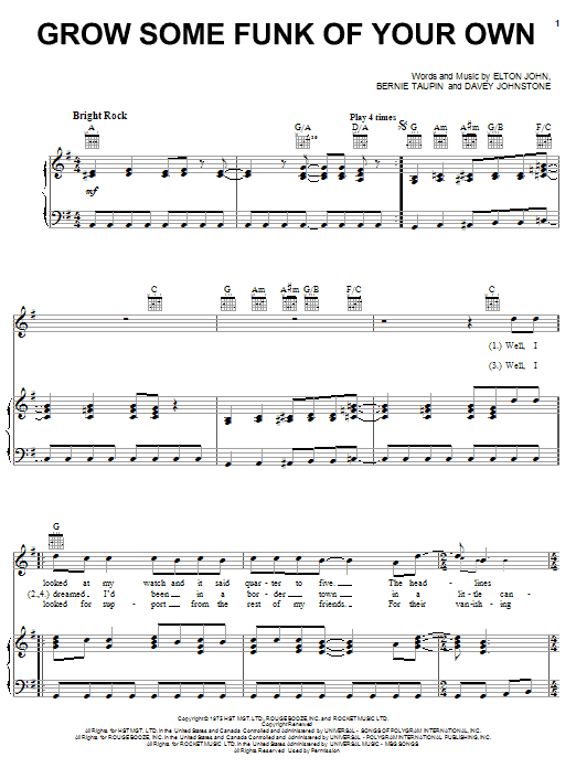 Preview Elton John Grow Some Funk Of Your Own Rock sheet music, notes and chords for Lyrics & Chords, SKU: 79008 Download Elton John Grow Some Funk Of Your Own sheet music and printable PDF score & Rock music notes