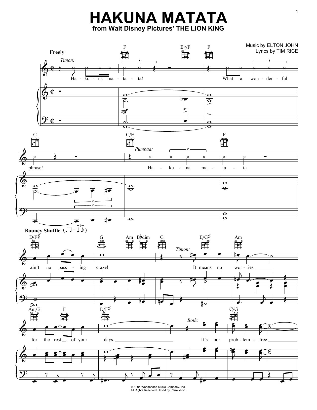 Preview Elton John Hakuna Matata (from The Lion King) Film and TV sheet music, notes and chords for Easy Piano, SKU: 101276 sheet music, piano notes, chords, guitar tabs, score, transpose, transcribe, how to play, guide, download, learn, tutorial, progression, song, artist, awards, billboard, mtv, vh1, tour, single, album, release