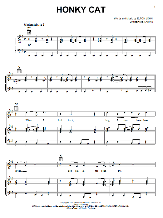 Download Elton John Honky Cat sheet music and printable PDF score & Rock music notes
