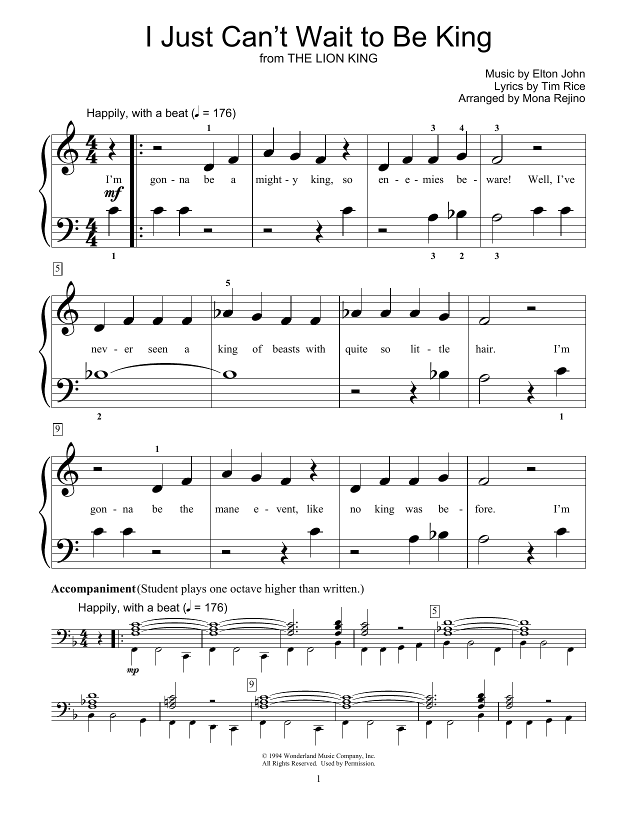 Elton John I Just Can T Wait To Be King Sheet Music Download Printable Broadway Pdf Educational Piano Score Sku